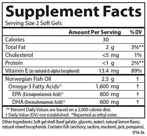 Риб'ячий жир Омега-3 Carlson Elite Omega-3 1600 мг лимон норвезький 60 гелевих капсул - фото 2