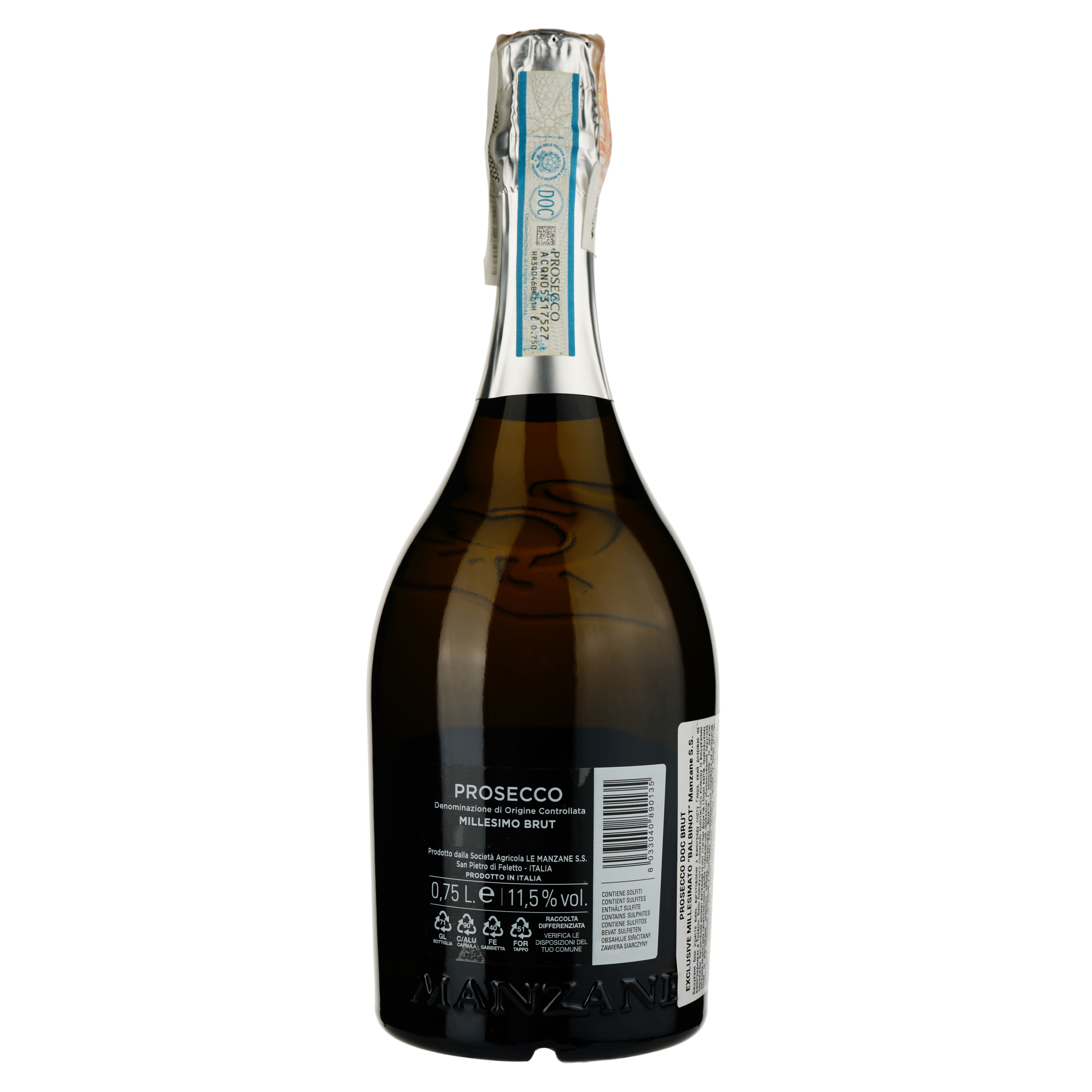 Игристое вино Le Manzane Prosecco DOC Balbinot еxclusive brut, белое, брют, 11,5%, 0,75 л - фото 2