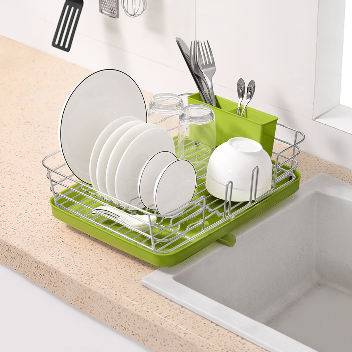 Сушарка для посуду МВМ My Home, з органайзером, зелений (DR-02 GREEN) - фото 3