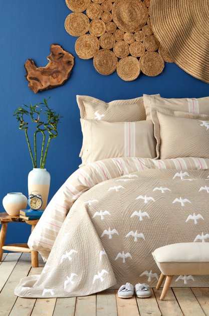 Набор постельное белье с покрывалом Karaca Home Albatros bej 2020-1, евро, бежевый, 7 предметов (svt-2000022236904) - фото 1