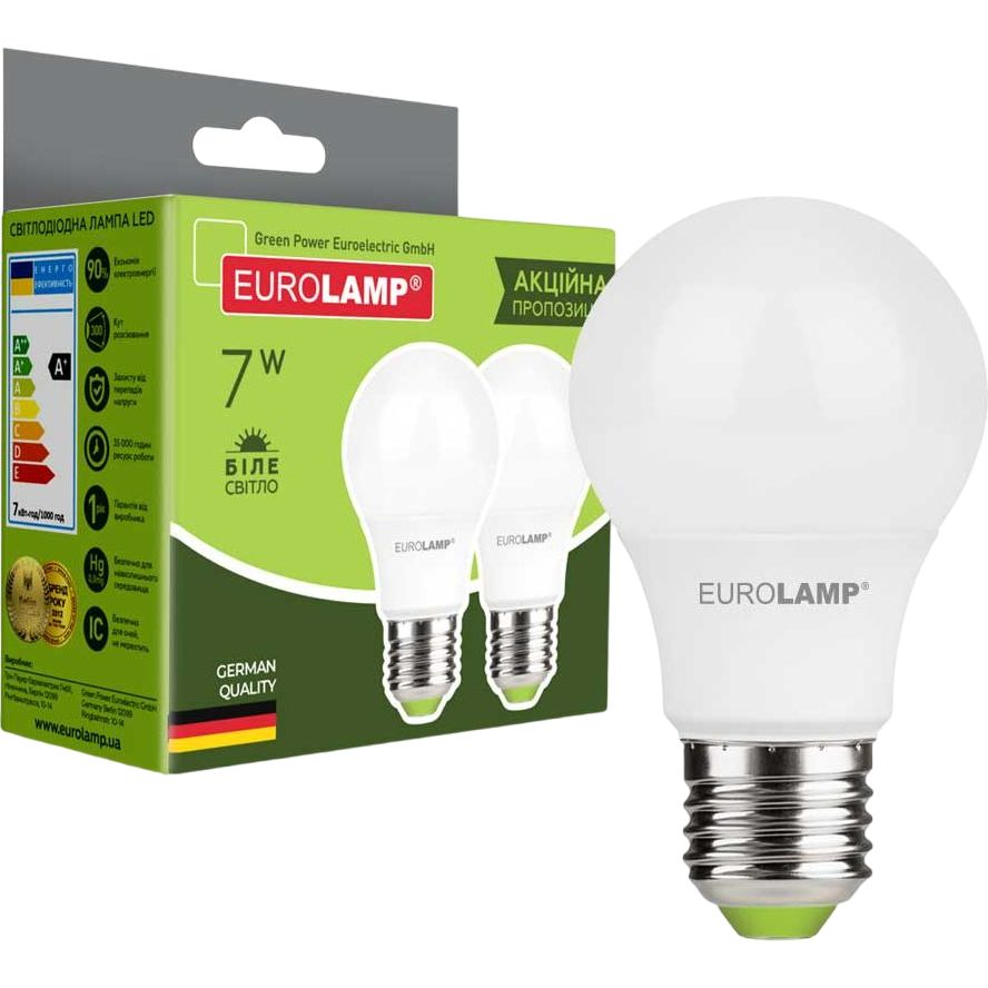 Світлодіодна лампа Eurolamp LED, A60, 7W, E27, 4000K, 2 шт. (MLP-LED-A60-07274(E)) - фото 1