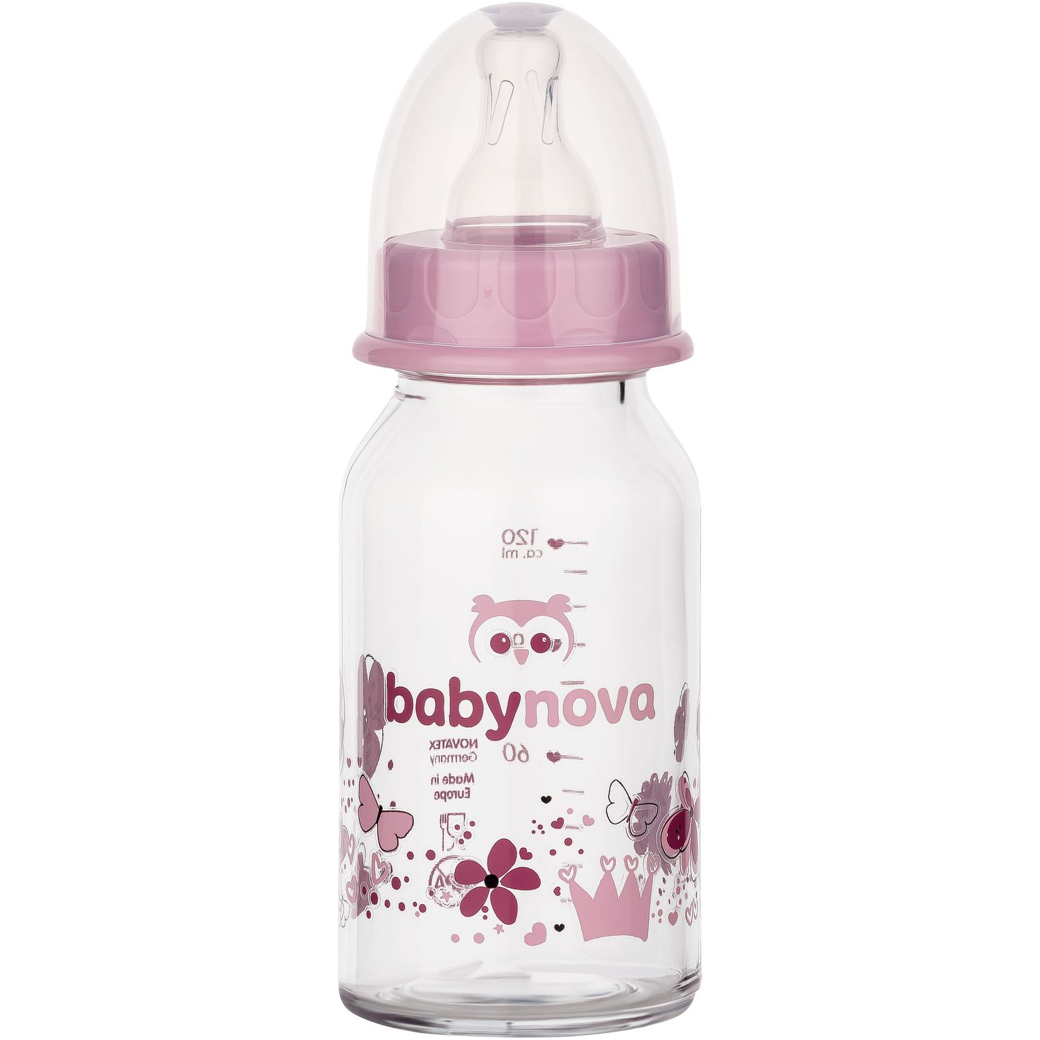 Бутылочка Baby-Nova Декор, стеклянная, розовая, 120 мл (3960333) - фото 1