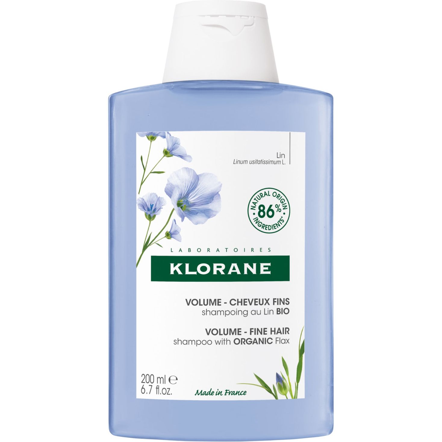 Шампунь Klorane Volume-Fine Hair with Organic Flax для придания обьема тонким волосам 200 мл - фото 1