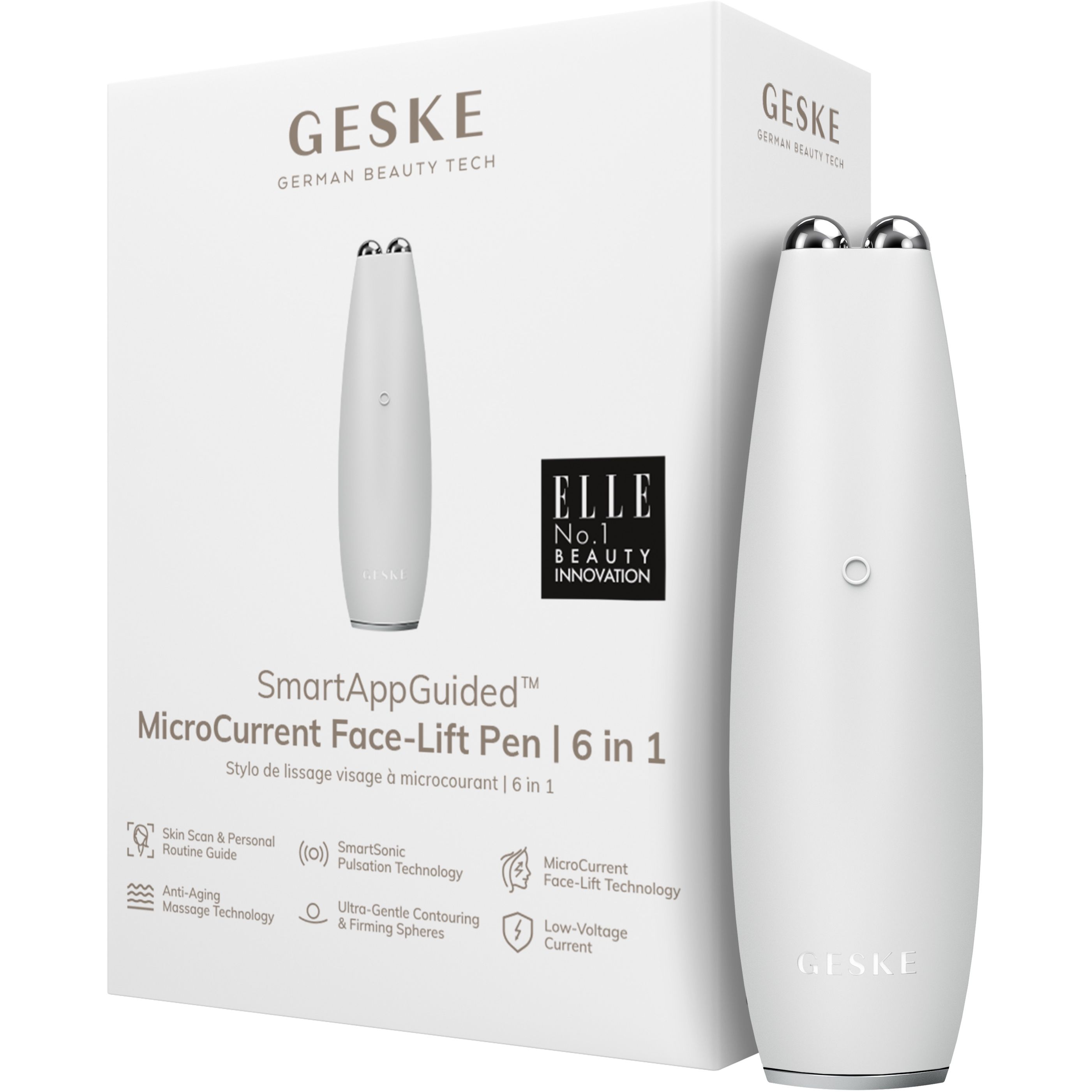 Микротоковая ручка для подтяжки лица GESKE MicroCurrent Face-Lift Pen 6 в 1 белая - фото 1