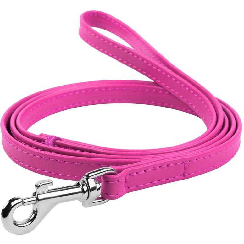 Повідець для собак Waudog Glamour, шкіряний, 122х0,9 см, рожевий - фото 1
