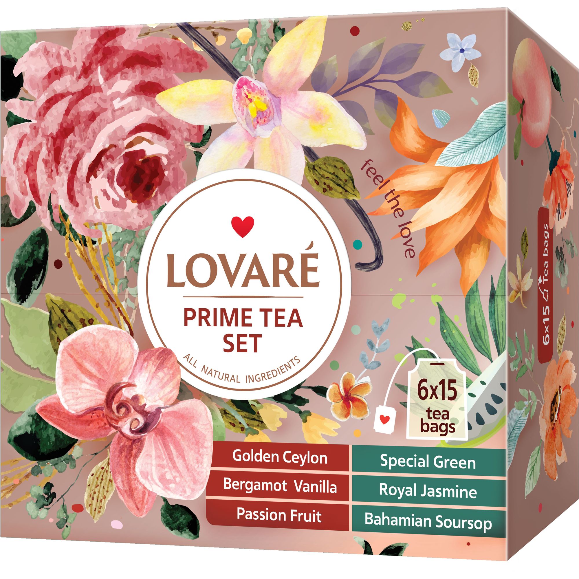 Чай асорті Lovare Prime Tea Set 180 г (90 шт. х 2 г) - фото 1