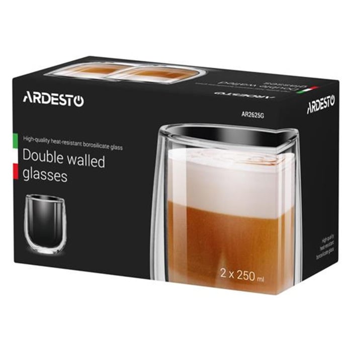 Набір чашок Ardesto з подвійними стінками, 250 мл, прозоре скло (AR2625G) - фото 2