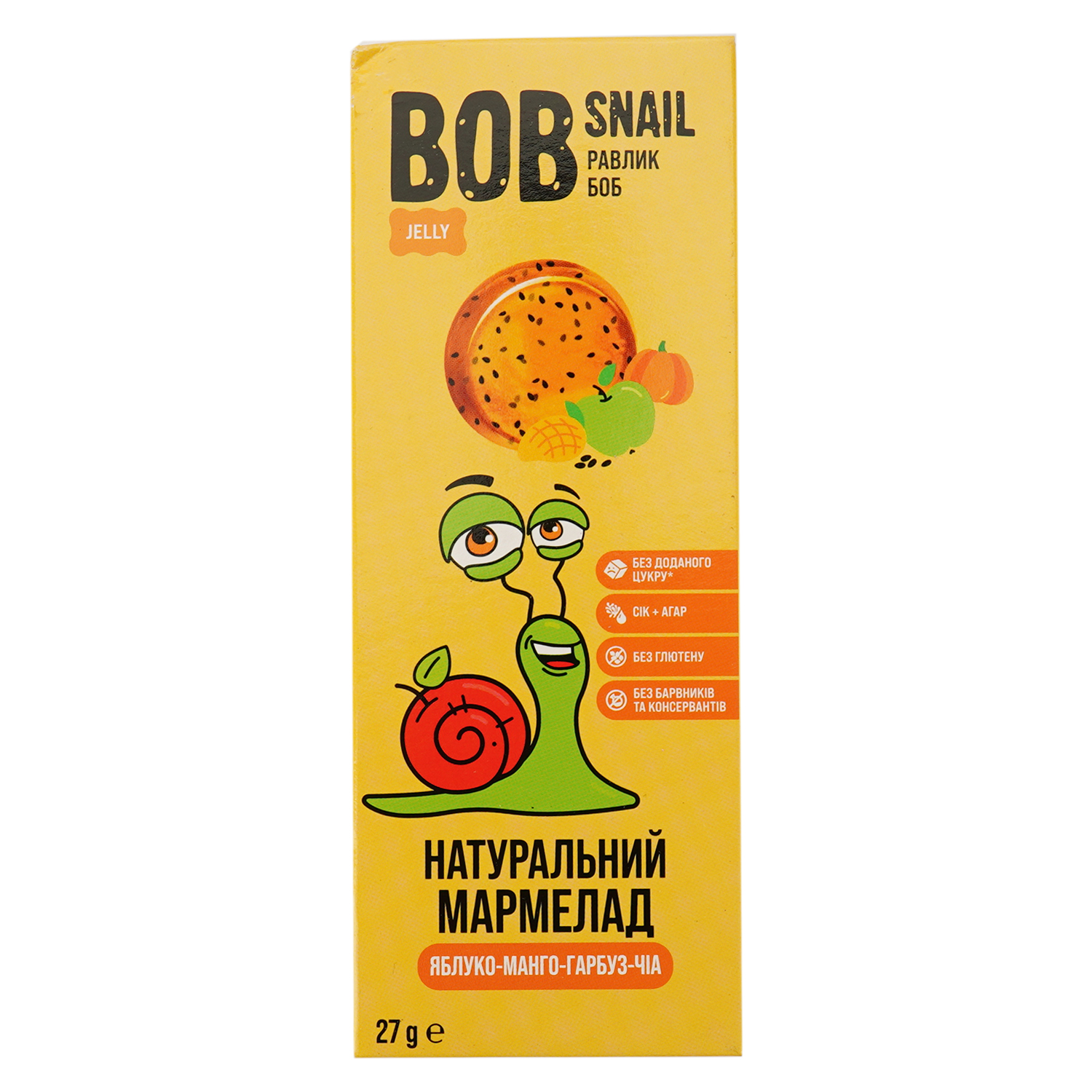 Натуральний мармелад Bob Snail Яблуко-Манго-Гарбуз-Чіа 27 г - фото 1