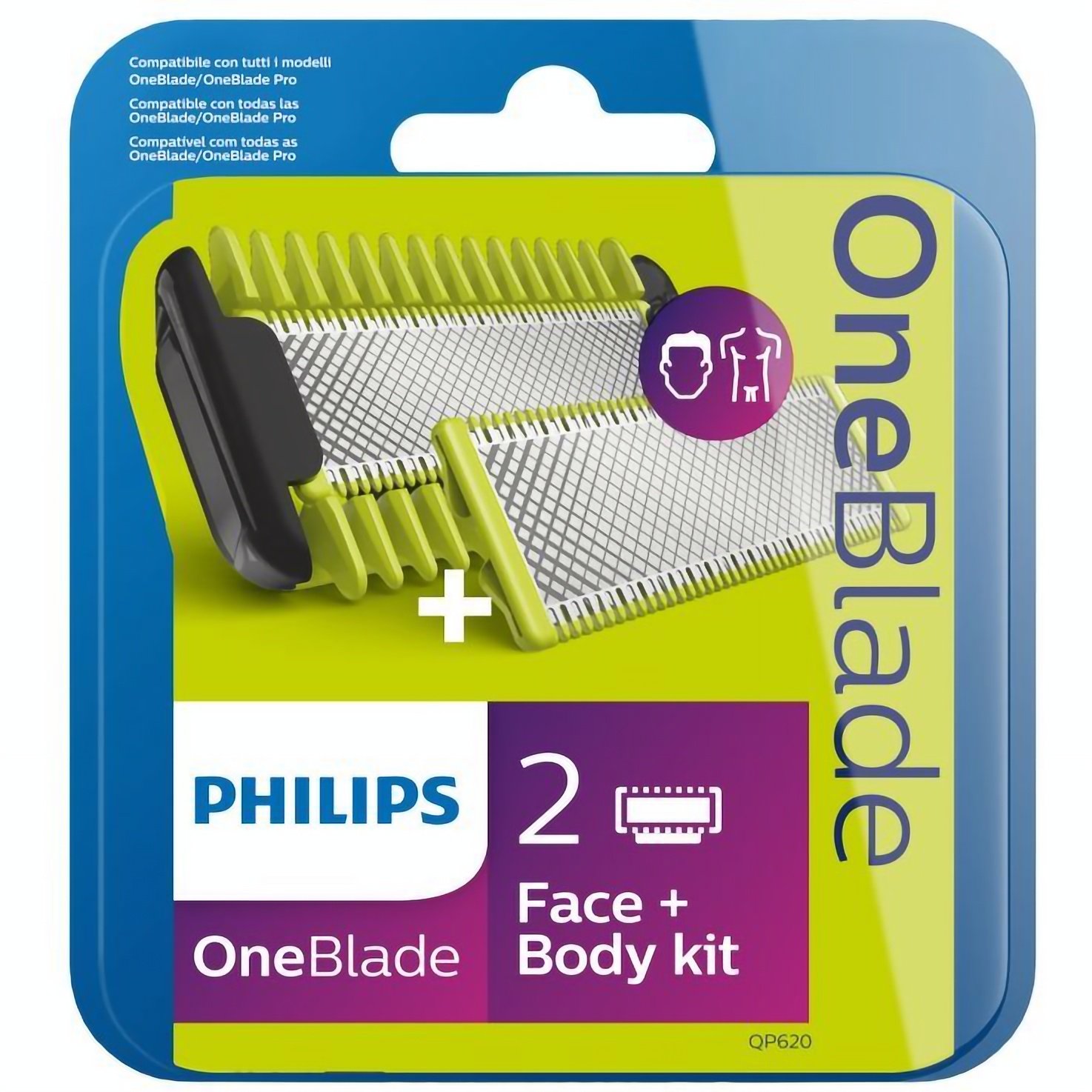 Змінні леза Philips OneBlade Face + Body, 2 шт. (QP620/50) - фото 1