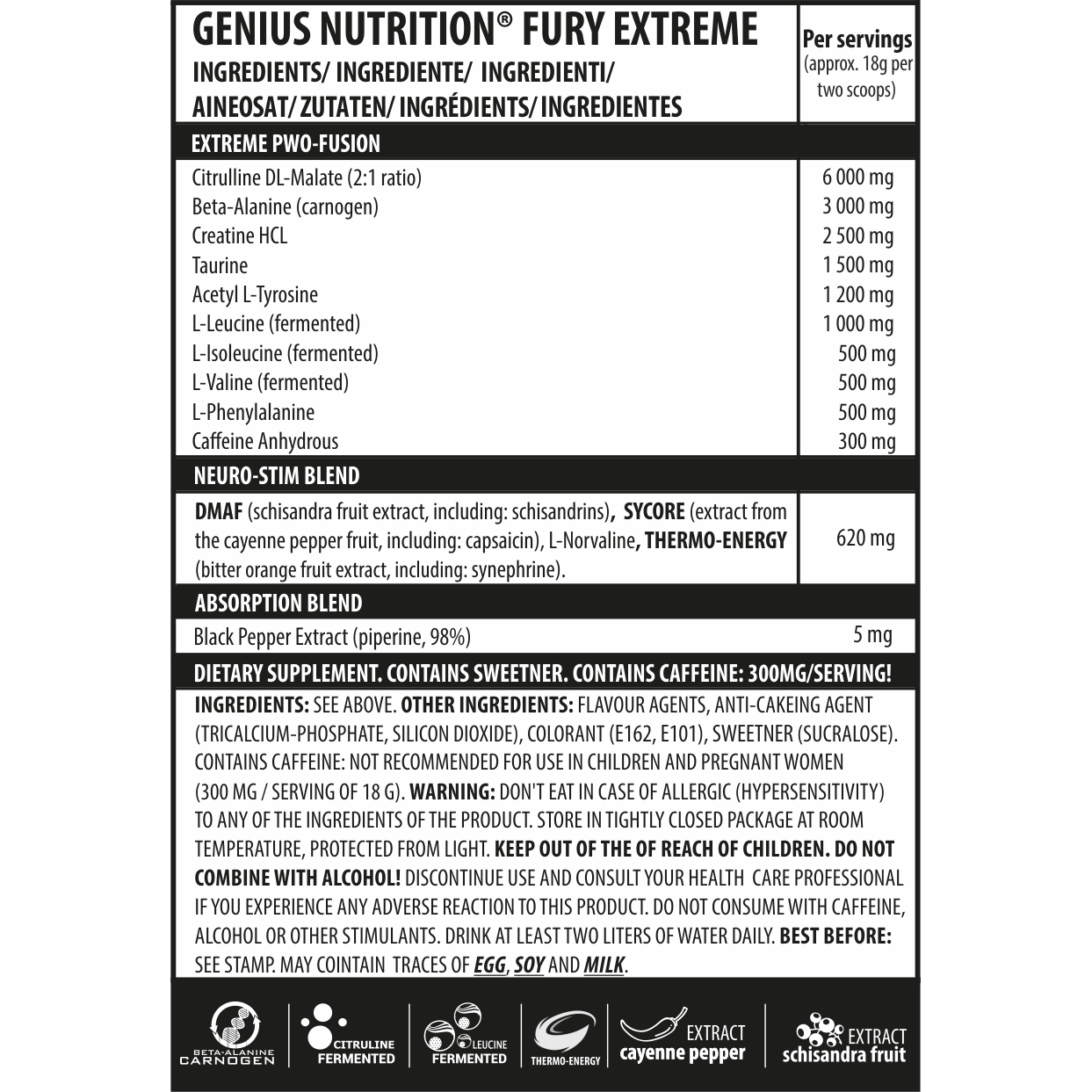 Предтреник Genius Nutrition Fury Extreme Kiwi-strawberry 400 г - фото 4