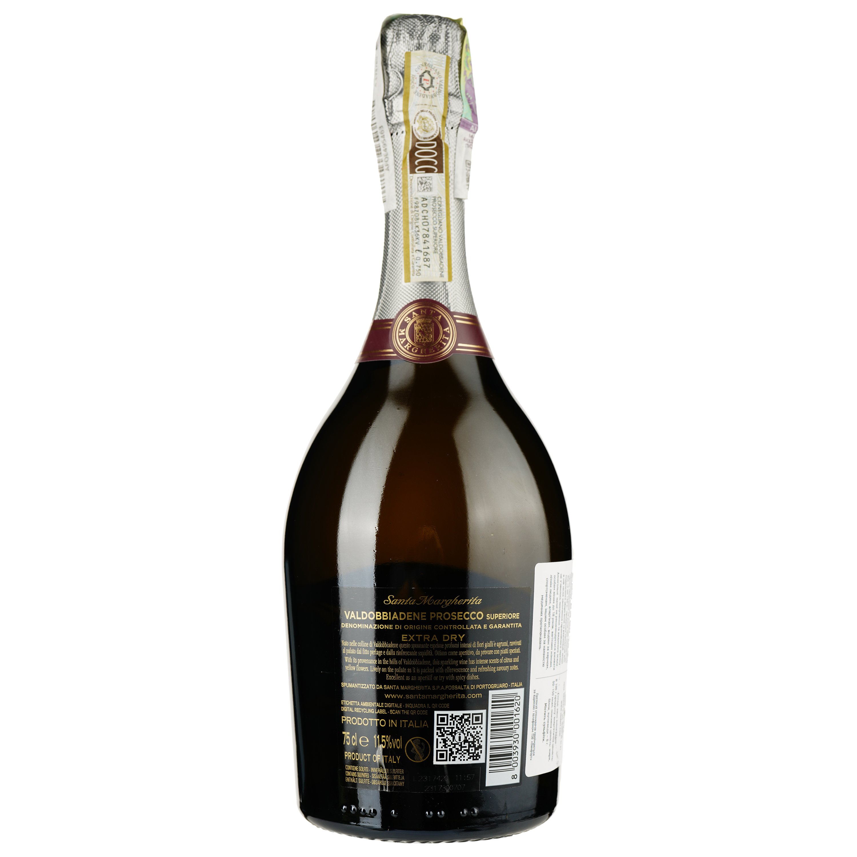 Ігристе вино Santa Margherita Valdobbiadene Prosecco Superiore DOCG, біле, екстрасухе, 11,5%, 0,75 л - фото 2