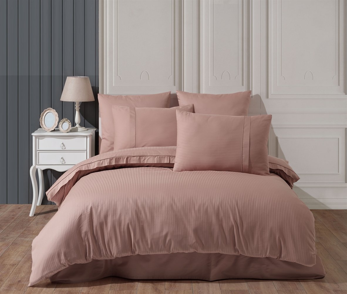 Комплект постельного белья Hobby Premium Sateen 300TC Stripe Pudra, евростандарт, сатин, розовый (68527_2,0) - фото 1
