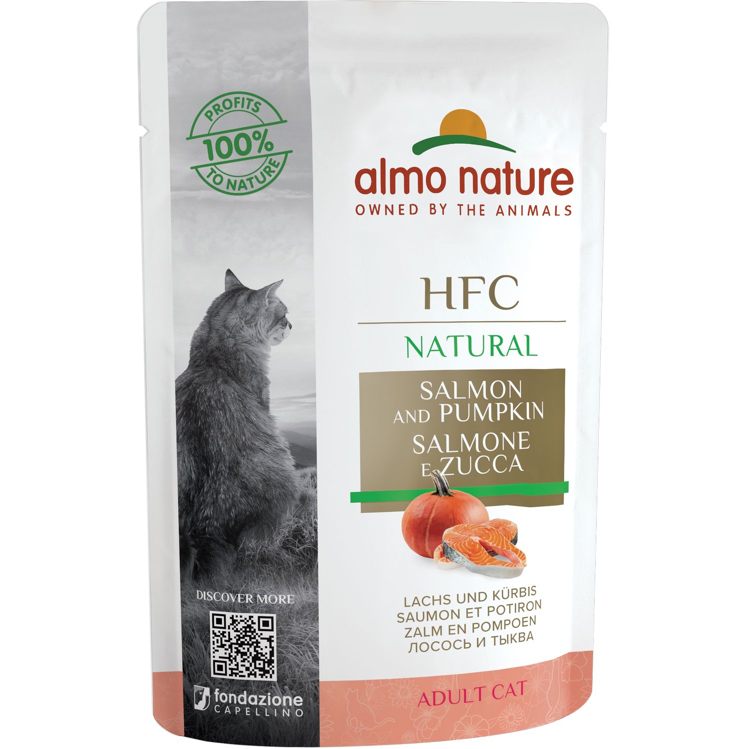 Влажный корм для кошек Almo Nature HFC Cat Natural лосось и тыква 55 г - фото 1