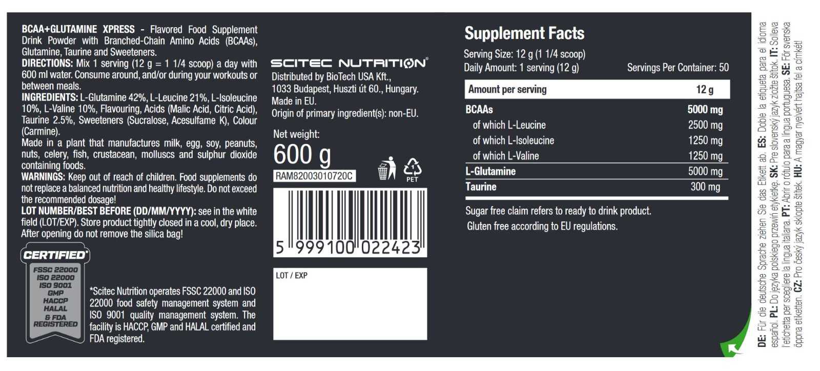 Амінокислоти Scitec Nutrition BCAA+Glutamine Xpress Кавун 600 г - фото 2