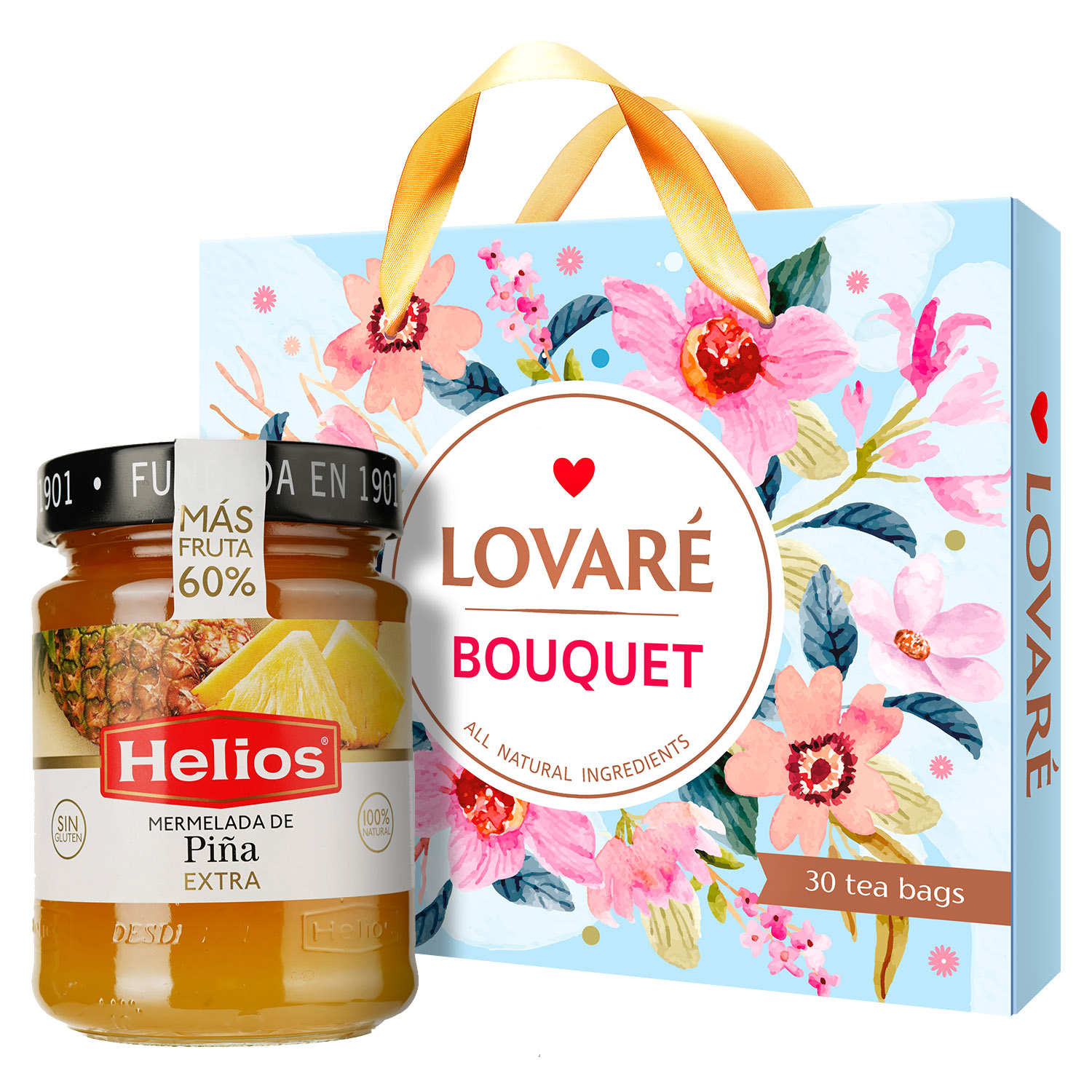 Набор: Коллекция чая Lovare Bouquet 60 г (30 шт. х 2 г) + Джем Helios из ананасов 340 г - фото 1