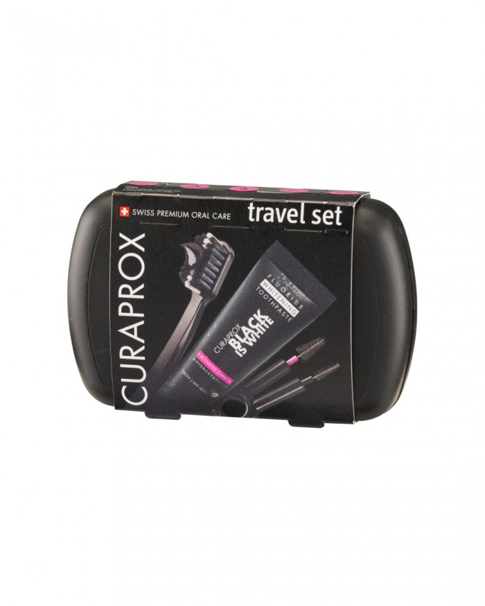 Дорожный набор по уходу за ротовой полостью Curaprox Travel Set Black is White: Раскладная щетка CS5460 Ultra Soft + Зубная паста с активированным углем Black is White 10 мл + Ершики + Тревел-кейс - фото 7