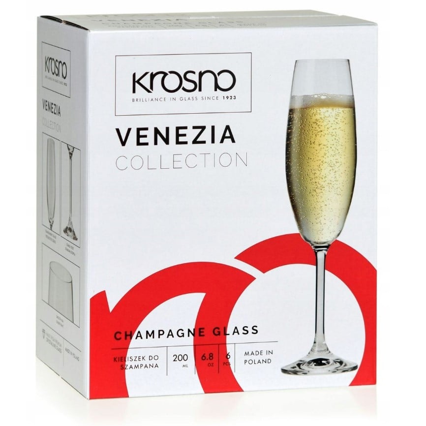 Набор бокалов для шампанского Krosno Venezia, стекло, 200 мл, 6 шт. (788098) - фото 3