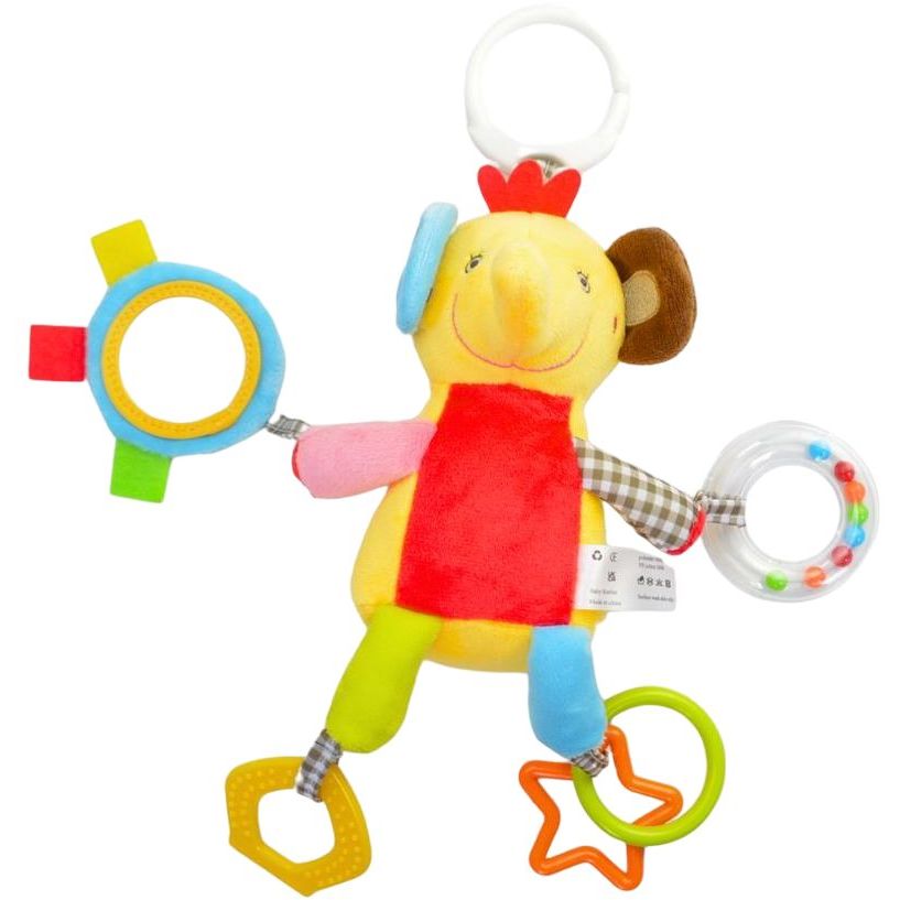 Мягкая игрушка-погремушка Lindo с прорезывателем Слон желтая (F 1013) - фото 1