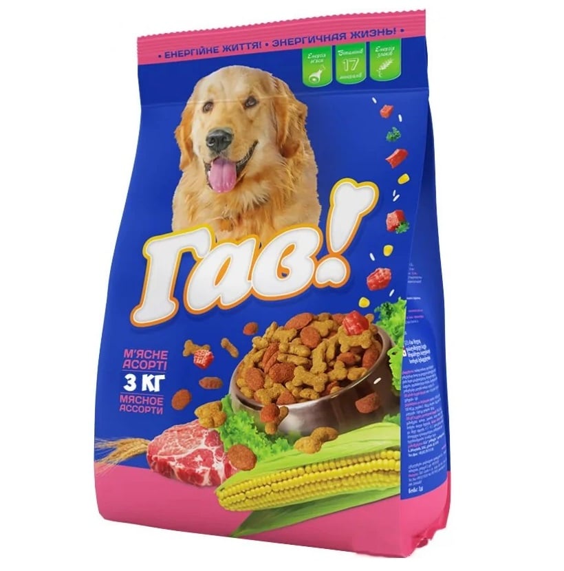 Сухий корм для дорослих собак Гав, м'ясне асорті, 3 кг (B1160102) - фото 1