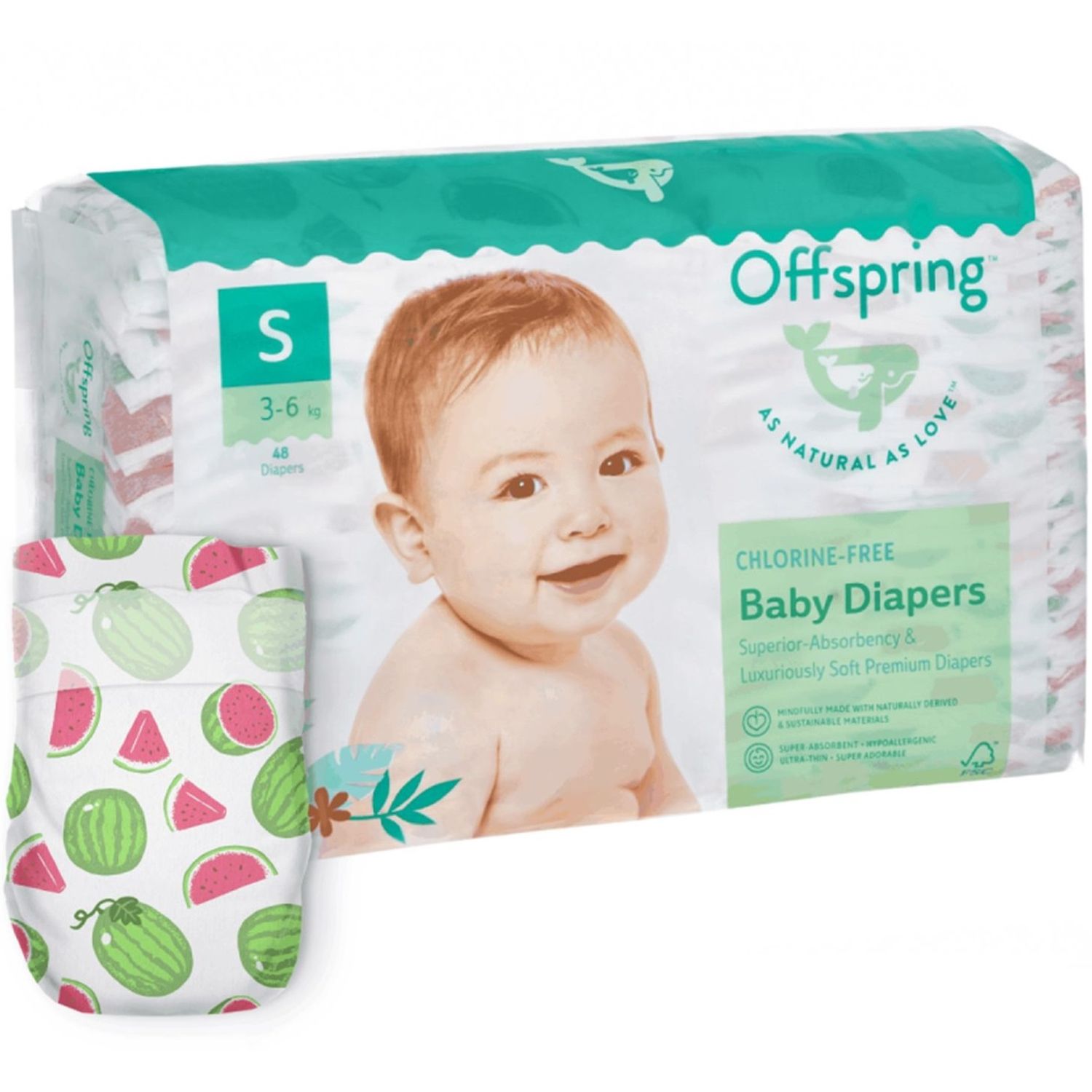 Підгузки Offspring Wondermelon S (3-6 кг) 48 шт. (DP-OI-FAT-S48P-WML) - фото 1