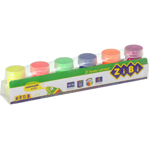 Гуашь ZiBi Kids Line Neon, с кисточкой, 6 цветов (ZB.6690) - фото 1