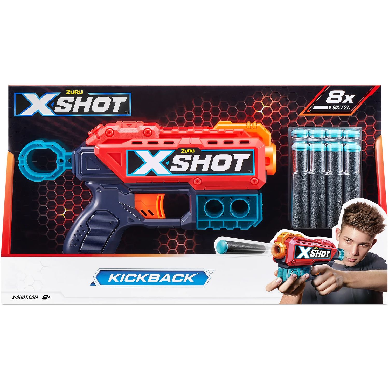 Скорострельный бластер Zuru X-Shot Red Excel Kickback, 8 патронов (36184R) - фото 1