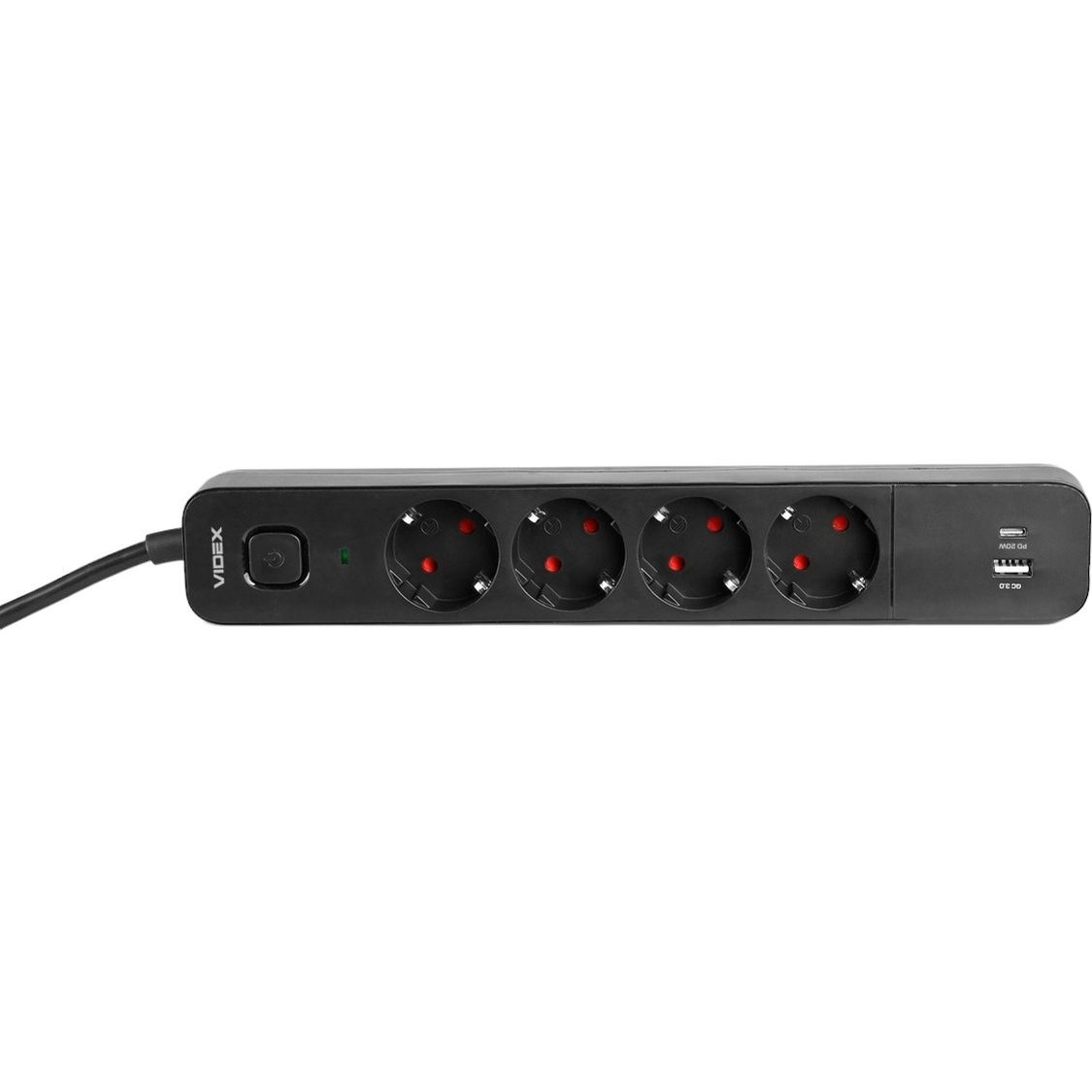 Мережевий подовжувач Videx Oncord з кнопкою USB (QC3.0) + USB-C (PD20W) чорний 3 м (VF-PD43G1QC1PD-B) - фото 4