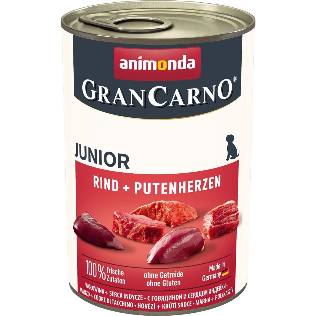 Вологий беззерновий корм для собак Animonda GranCarno Junior Beef + Turkey hearts, з яловичиною та індичкою, 400 г - фото 1