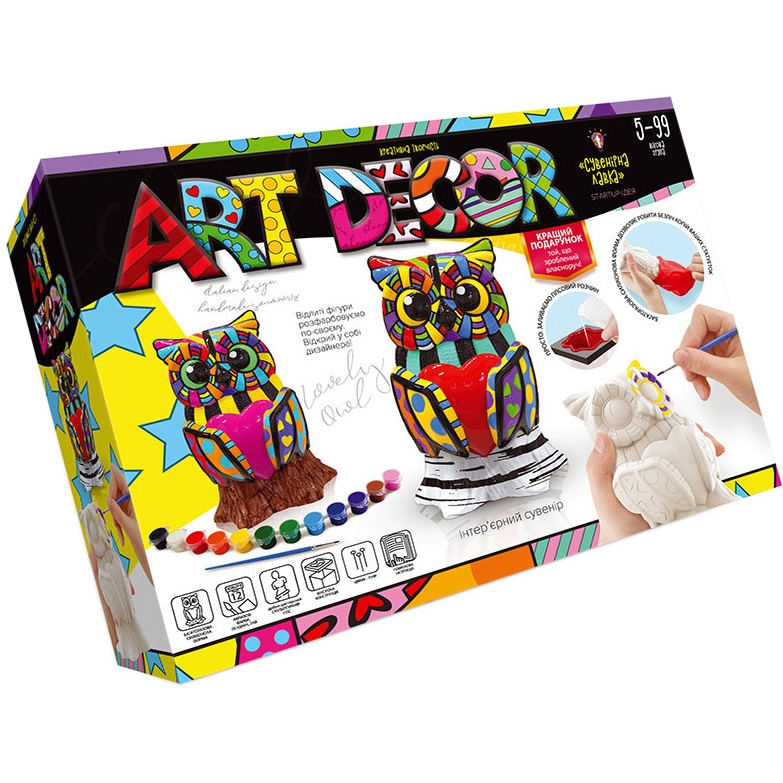 Набір креативної творчості Danko Toys Art Decor ARTD-01 укр, розфарбуй фігурку Сова - фото 1