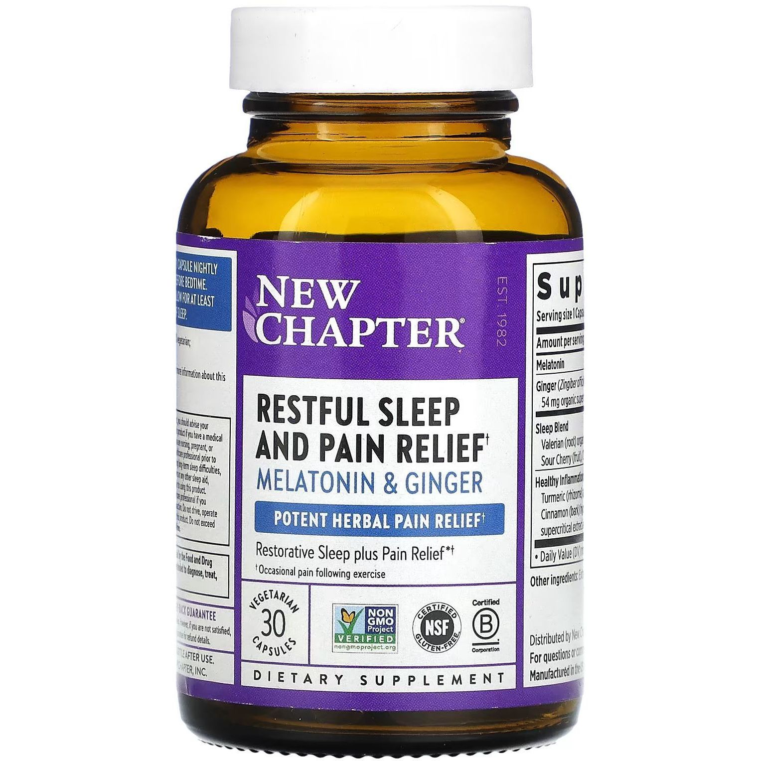 Спокойный безболезненный сон New Chapter Restful Sleep and Pain Relief 30 вегетарианских капсул - фото 1