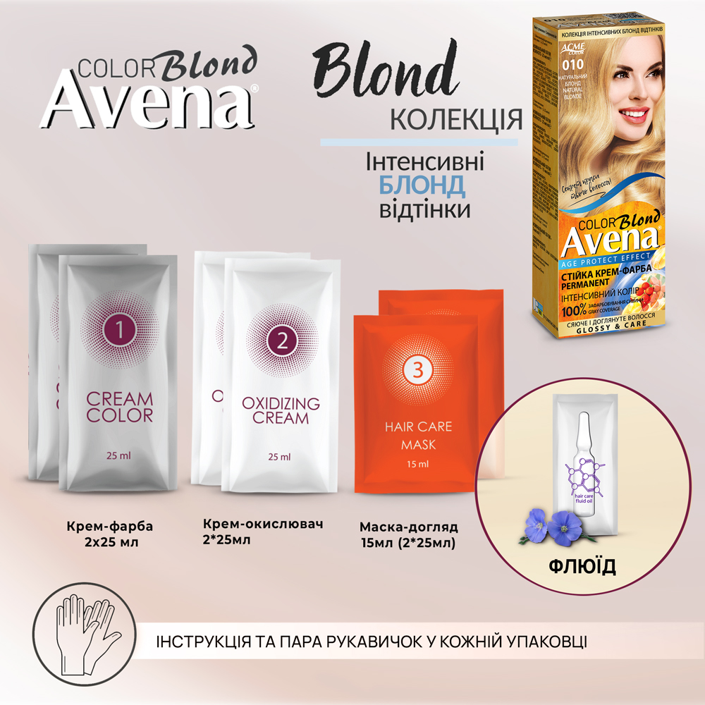 Стойкая крем-краска для волос Avena Blond Color хрустальный WOW-блонд 1002 133 мл - фото 4