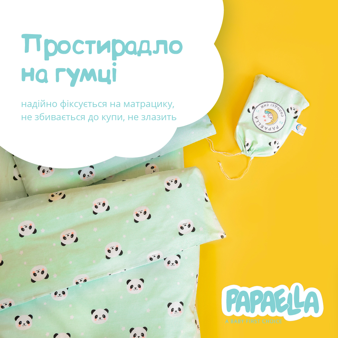 Комплект постельного белья для младенцев в кроватку Papaella Панда, мятный, 135х100 см (8-33346) - фото 4