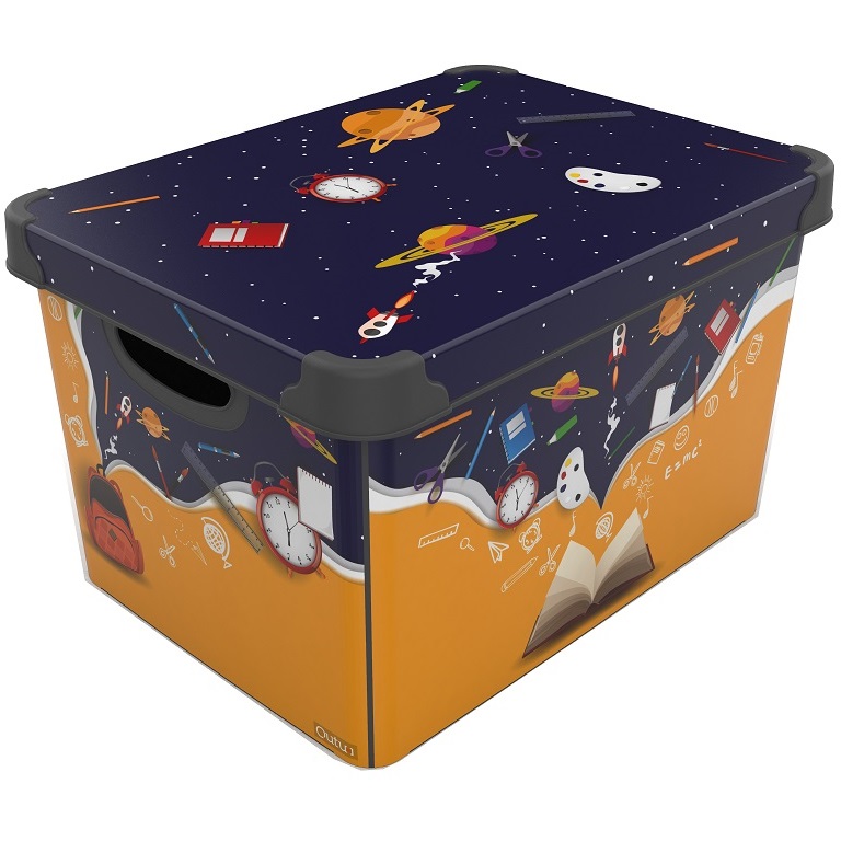 Коробка Qutu Style Box Space School, с крышкой, 20 л, 24х30х41 см, разноцветная (STYLE BOX з/кр. SPACE SCHOOL 20л.) - фото 1