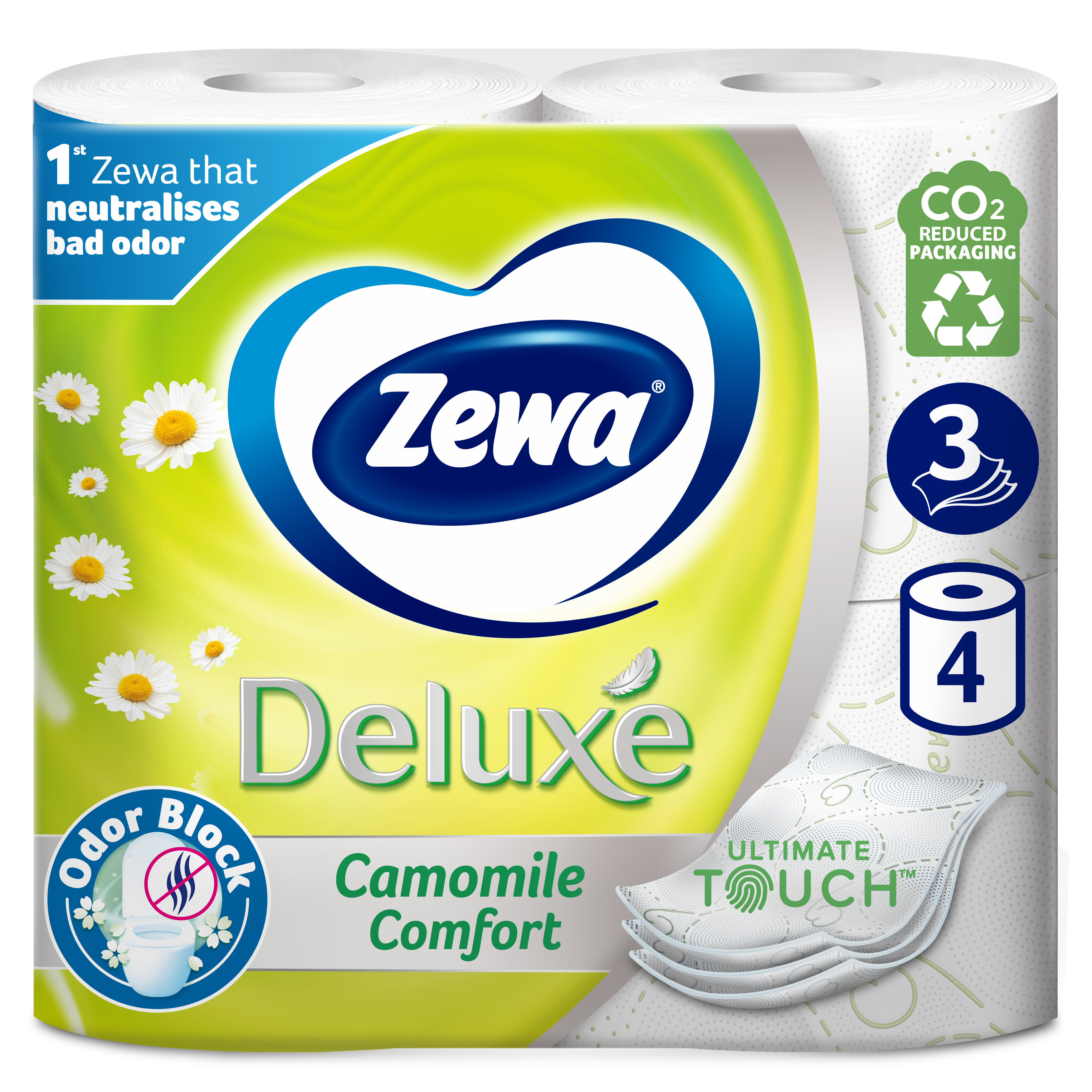 Тришаровий туалетний папір Zewa Deluxe Ромашка, білий, 4 рулони - фото 1