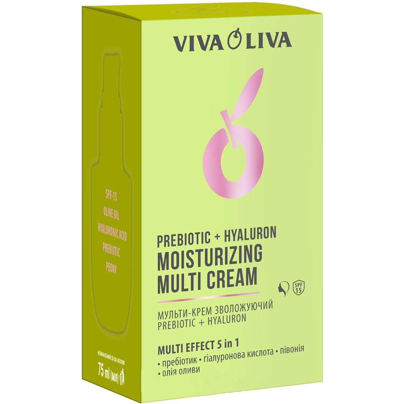 Мульти-крем для обличчя зволожуючий Viva Oliva Prebiotic+Hyaluron Moisturizing SPF-15 75 мл (6887) - фото 2