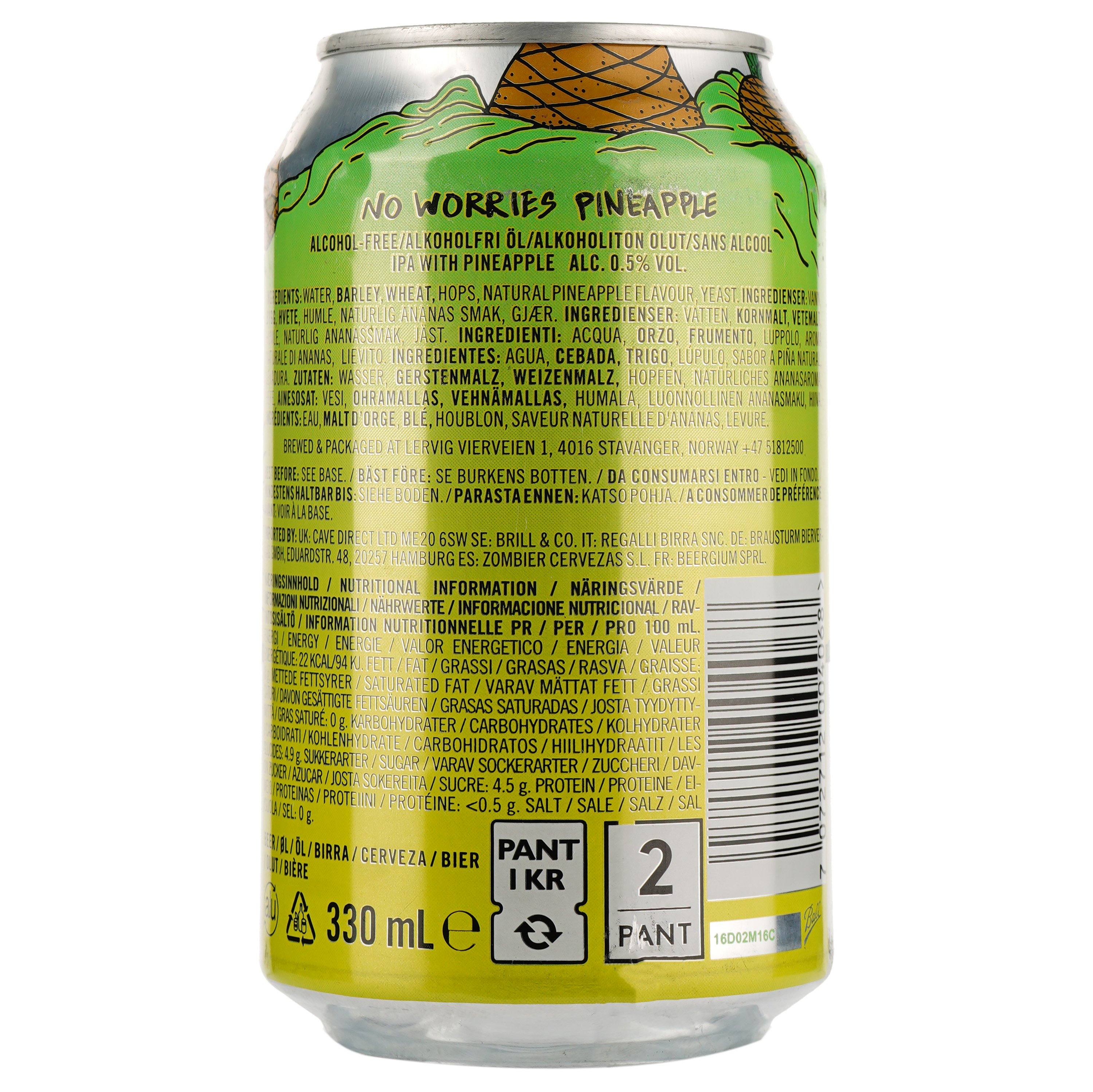 Пиво Lervig No Worries Pineapple, світле, 0,5%, з/б, 0,33 л - фото 2