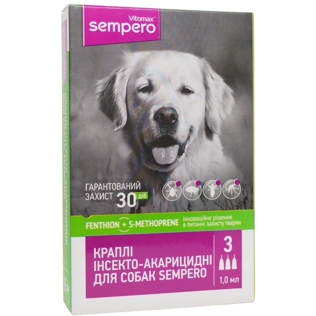 Краплі на холку Vitomax Sempero протипаразитарні для собак 25-50 кг, 1 мл, 3 піпетки - фото 1