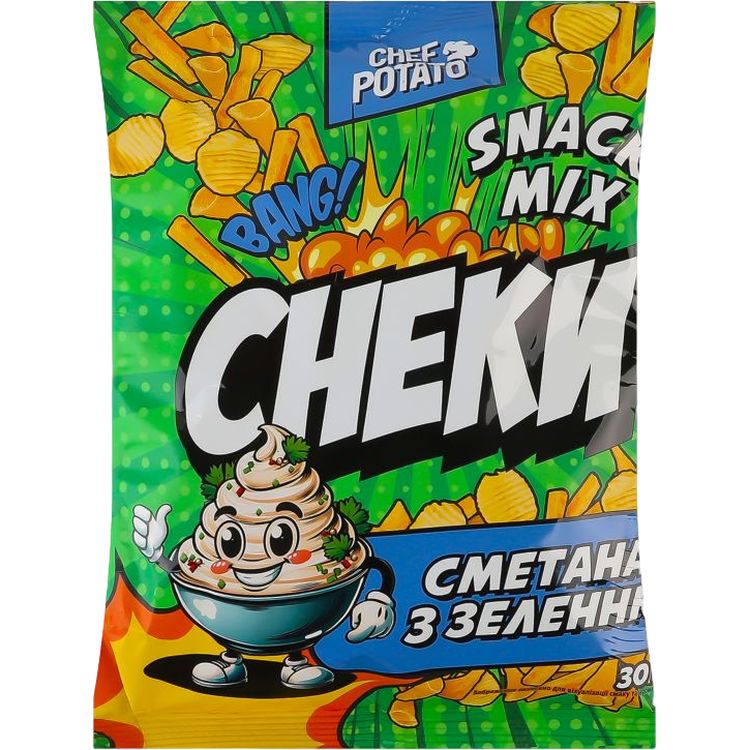 Снеки картопляні Snack Mix Chef Potato сметана з зеленню 30 г - фото 1