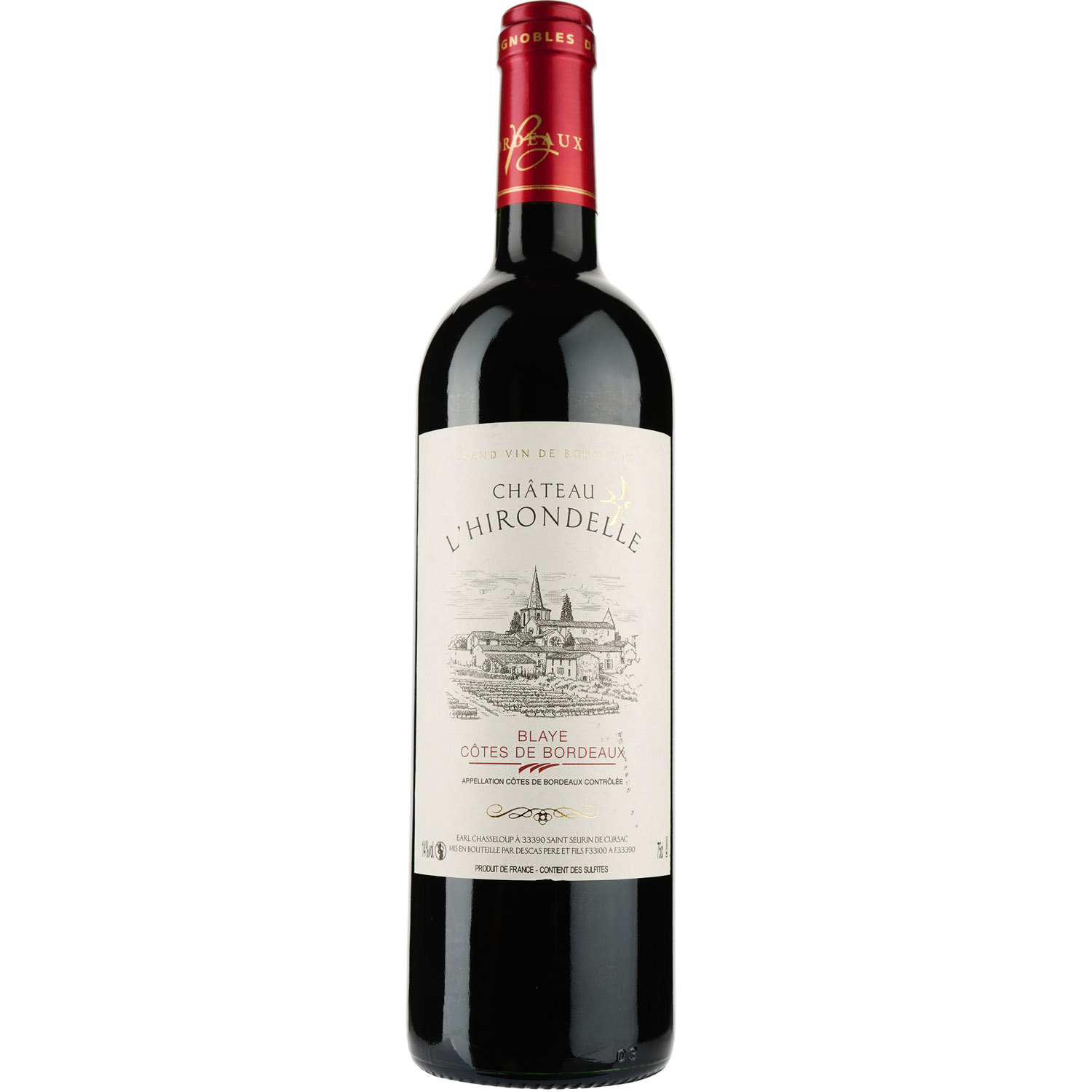 Вино Chateau L'Hirondelle AOP Blaye-Cotes de Bordeaux 2020, червоне, сухе, 0,75 л - фото 1