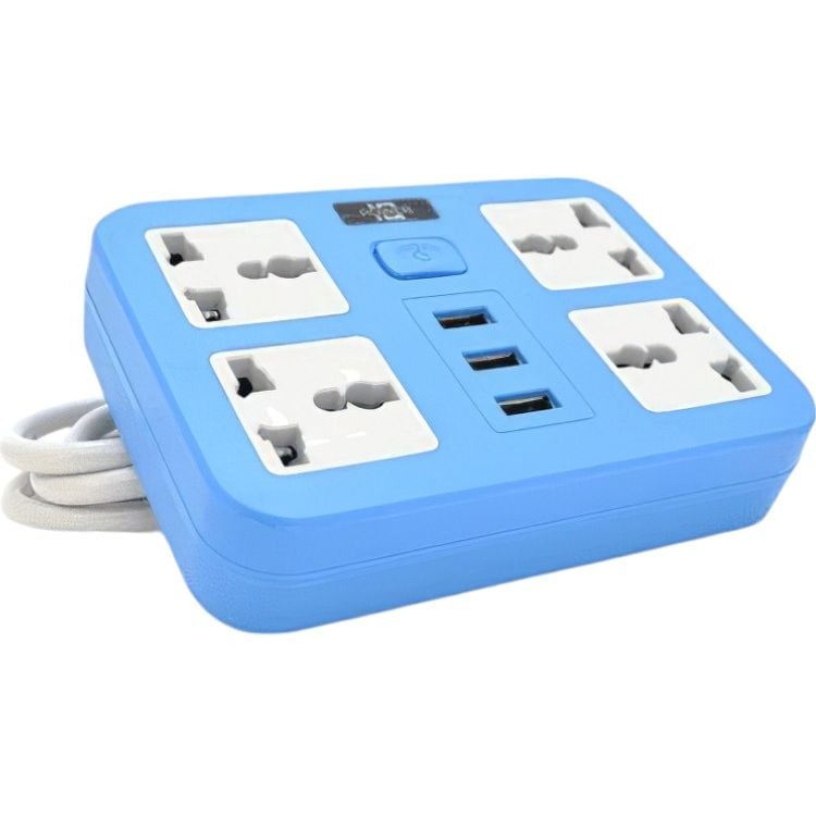 Мережевий фільтр ТВ-Т15 4 розетки + 3 USB 2 м перетин 3х0.75 мм 2500W Blue - фото 1