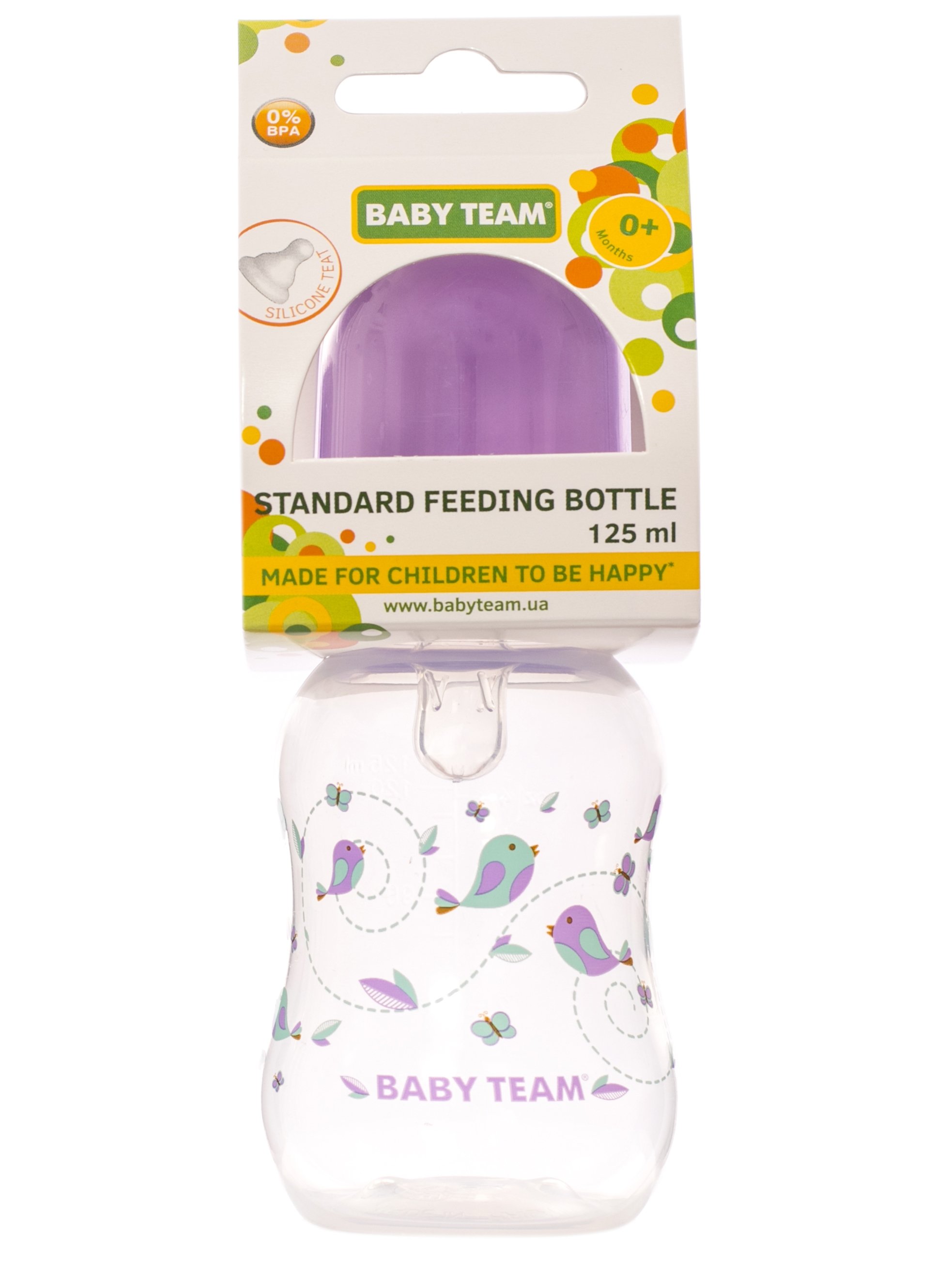 Пляшечка для годування Baby Team, з талією та силіконовою соскою, 125 мл, фіолетовий (1111_фиолетовый) - фото 2