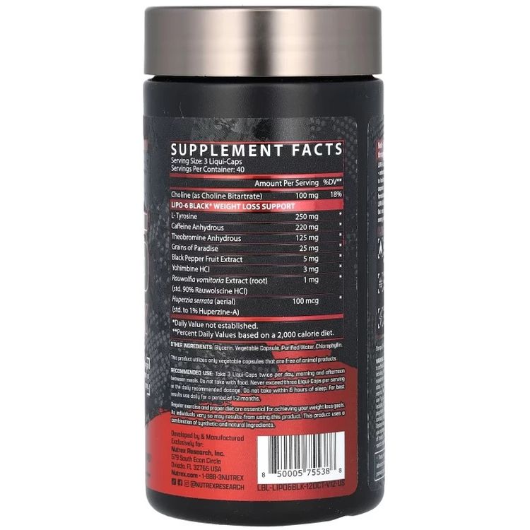 Жироспалювач теромогенний Nutrex Research Lipo 6 Black Powerful WLS Extreme Potency 120 капсул - фото 2