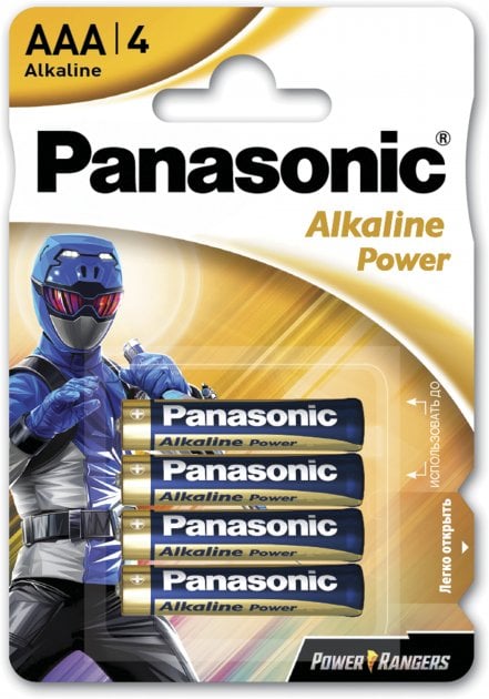 Щелочные батарейки мизинчиковые Panasonic 1,5V АAА LR03 Alkaline Power Rangers, 4 шт. (LR03REB/4BPRPR) - фото 1