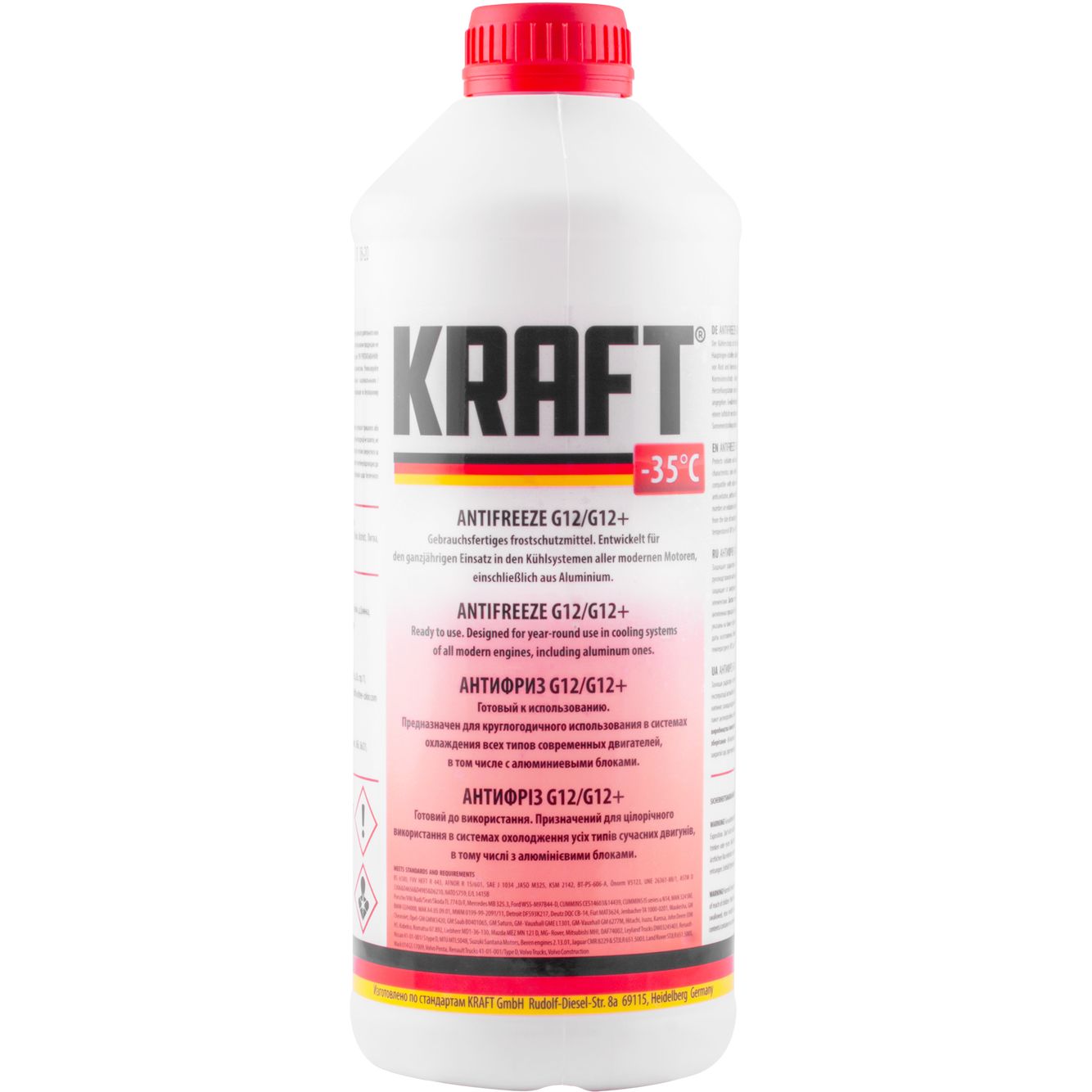 Антифриз Kraft G12/G12+, -35°С, 1.5 л червоний - фото 1