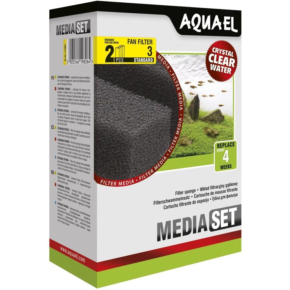 Губка Aquael Media Set Standard, для для внутреннего фильтра Aquael Fan-3 Plus, 2 шт. - фото 1