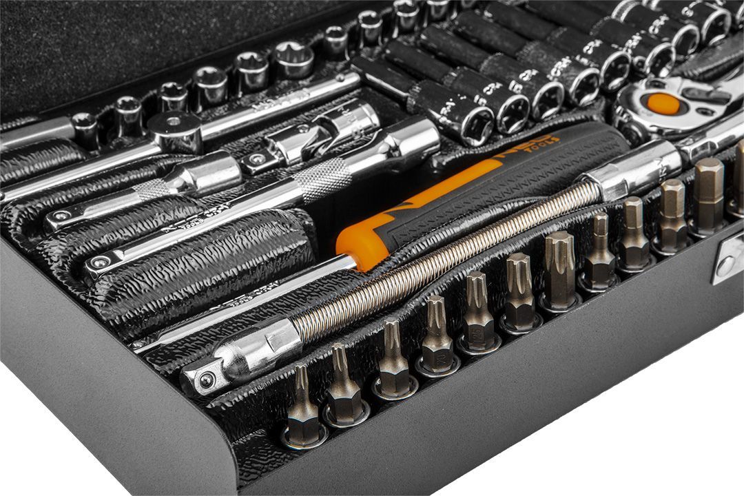 Набор инструментов Neo Tools 1/4", CrV, металлический кейс 63 шт. (10-008) - фото 5