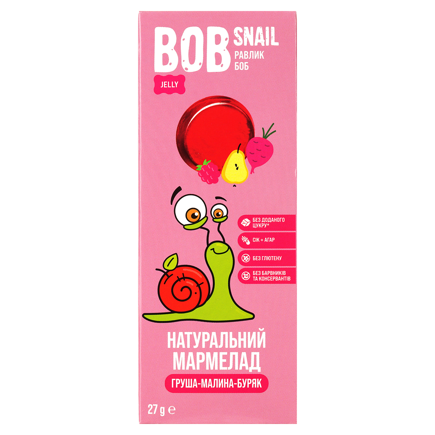 Фруктово-ягодно-овощной мармелад Bob Snail Груша-Малина-Свекла 27 г - фото 1