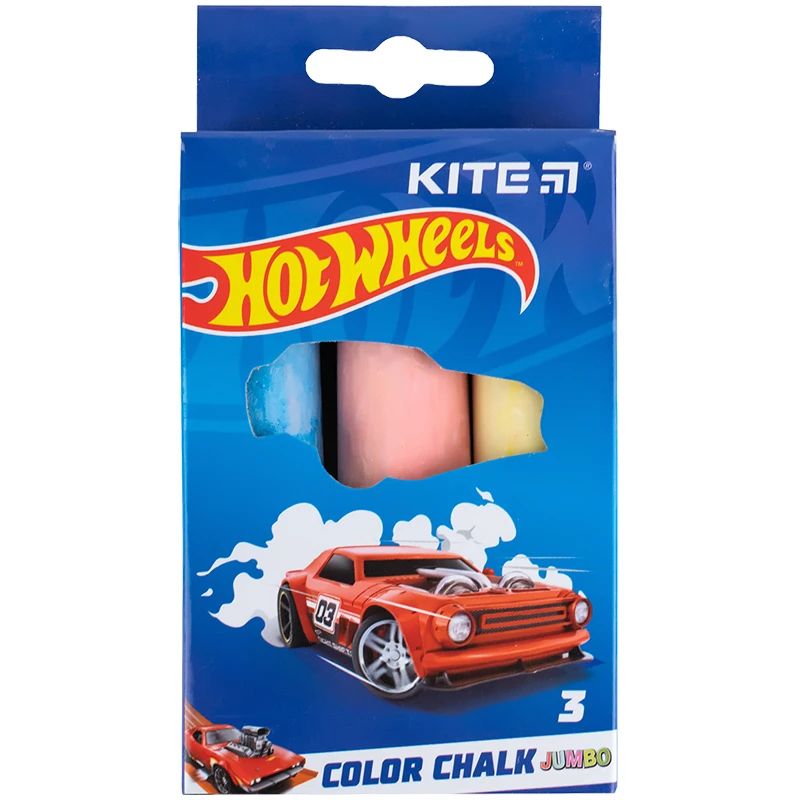 Мел цветной Kite Jumbo Hot Wheels 3 шт. (HW24-077) - фото 1