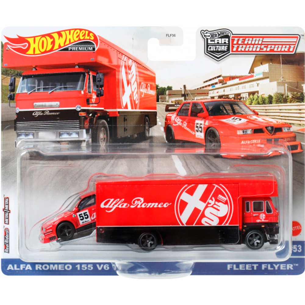 Коллекционная модель машинки Hot Wheels Car Culture Alfa Romeo 155 V6 и транспортера Fleet Flyer (FLF56/HKF42) - фото 1