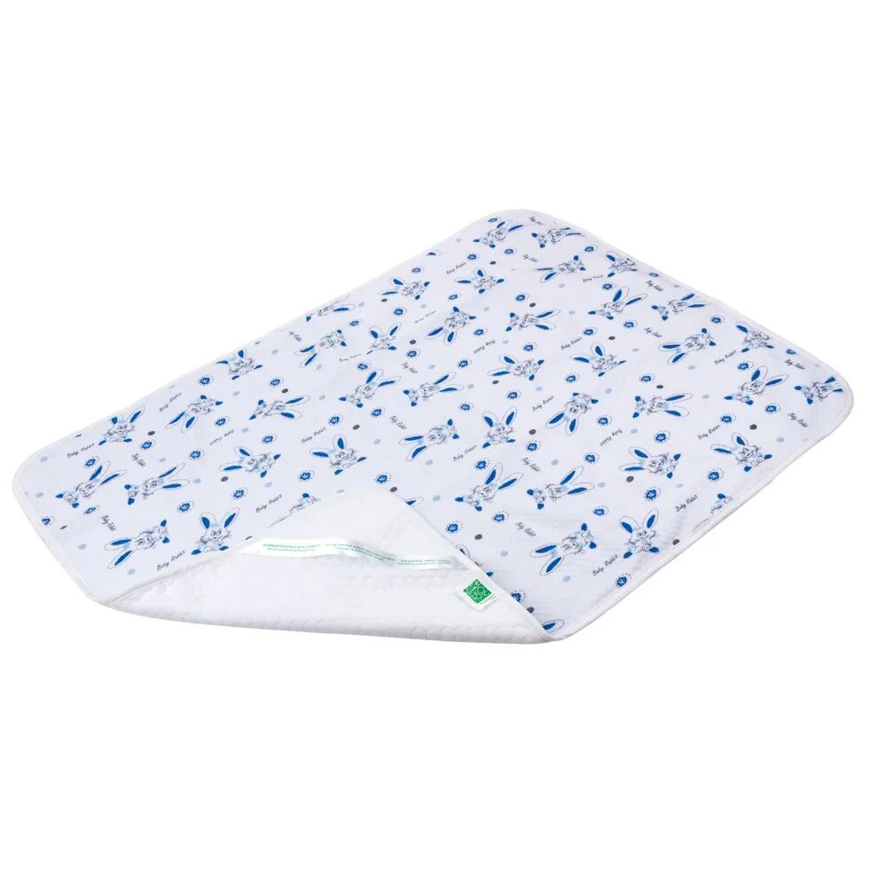 Многоразовая непромокаемая пеленка Эко Пупс Soft Touch Premium Зайчата, 50х70 см, белый с синим - фото 1